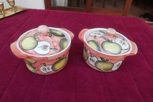 Set of 2 Miso Durastone Bowls with Lids with Italian Hand Painted Designs - as new - oven safe