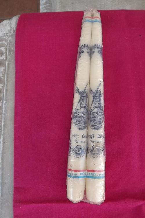 Set of 2 Blue Delft Candles from Holland - very old - never used - 26cm long