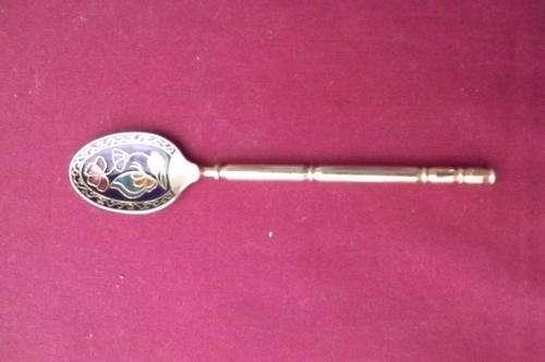 Beautiful Teaspoon with Enamel Decoration - length 12cm - as new