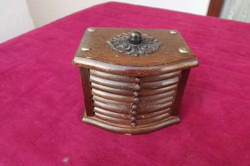 Wooden Mini Chest of Drawers with Set of 8 Coaster with Brass Decoration on Top - good condition