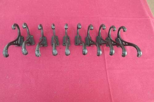 Set of 10 Attractive Black Hooks suitable for coats - size top hook 10cm from wall, base 4cm long