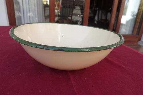 Vintage Cream & Green Bowl - diameter 30cm - depth 12.5cm