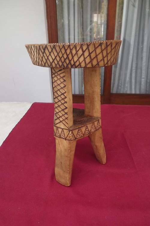Small African Art Wooden Stool - size 32cm high - seat 13x22cm