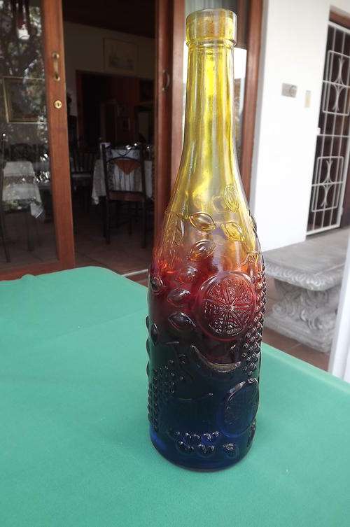 Multi Colour Glass Bottle with Cork in good condition - 30cm high
