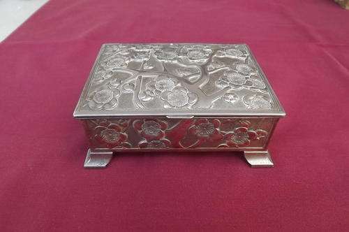 Antique Metal Jewellery/Utility Holder with Embossed Floral Pattern, HKK mark - good cond