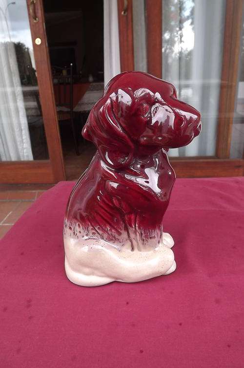 Large Burgundy Colour Porcelain Dog - height 22cm