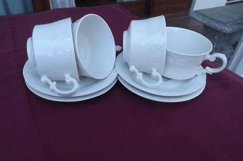 Set of 4 White Cups & Saucers with Embossed Pattern by La Rochelle Fine China - as new condition