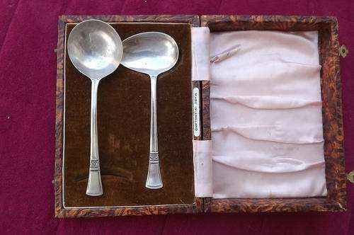 Sauce & Sugar Spoon in Angora Silver Plate-EPNS - in box-made in England - sugar spoon wasn't in box