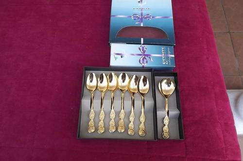 Set of 6 24K Gold Plated Rose Design Teaspoons & 1 Sugarspoon by Eetrite-new condition - never used