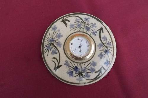 Beautiful Small Round Glazed Pottery Plate with Working Quartz Watch in middle by Studio Sabine