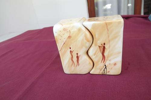 Pair of African Design Porcelain Salt & Pepper Shakers - unique shape - good condition