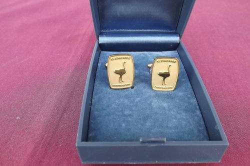 Pair of Cufflinks with Ostrich Design - gold metal in original box from Klein Karoo Oudtshoorn