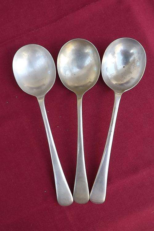 Set of 3 soup spoons - 2x JTS EPNS Sheffield and 1x Nickel Silver Sheffield England