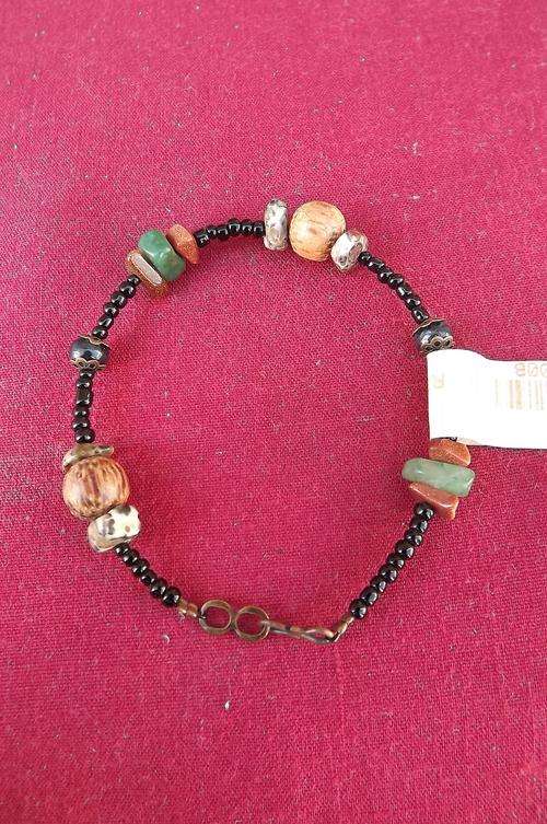 Bracelet with stones,wooden beads and small black glass beads