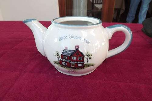 Porcelain teapot ornament-no lid-Home sweet home on front.10cm High