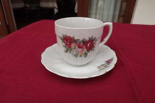 Pretty floral patterned porcelain teacup and saucer in good condition