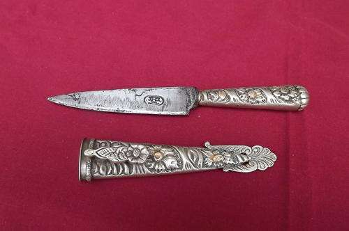 Gaucho knife from Tandil Juca Argentinia 1943.Handle and sheath .800 fine silver.