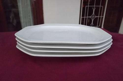 Set of 4 White Continental Steak plates-oblong.Used but in good condition