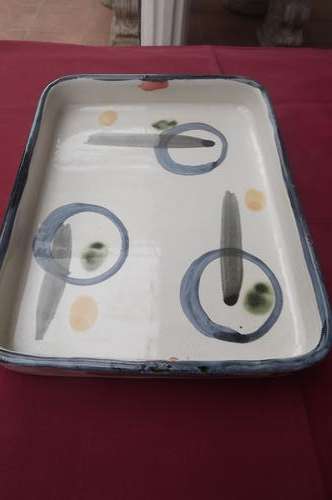 Oblong Denza Pottery dish from Malawie. 34 by 26cm.Popular tableware hand painted,glaze and baked