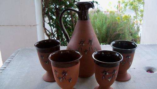 Set of 5 - Clay Wine Jug with 4 wine goblets as per scan