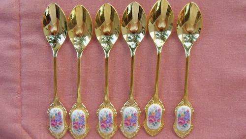 6x Teaspoons with porcelain decoration made in Japan