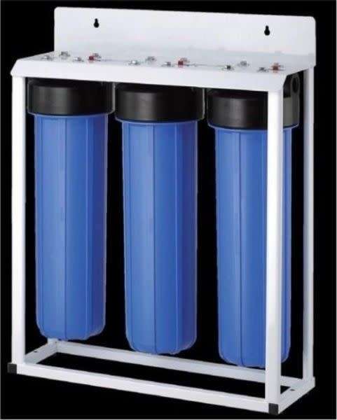 NEW TRIPLE BIG BLUE FILTER SET ON STAND WITH FILTERS