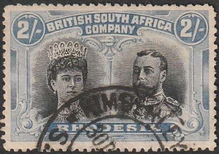 BSAC Rhodesia 1910 - KGV Double Head, Two Shilling, Fine used - Lowest CV R1100 for postally used
