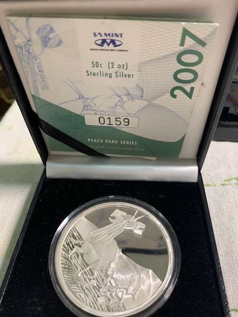 Two Ounce silver 50 Cents Kgalagadi Transfrontier Peace Park Mintage number 159 original box and coa