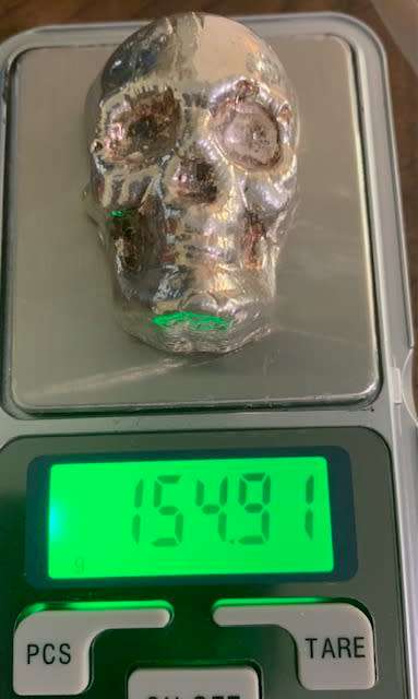 5oz hand poured .999 pure silver Skull custom made in the USA with COA. Unique
