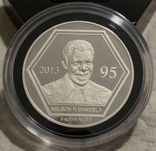 2013 5oz Nelson Mandela 95th bday PROOF 99.9 silver COA Signed by Dr Mandela, box, rare, 950 minted