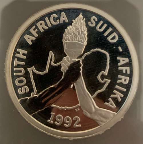 1992 1oz silver content SANGS certified slabbed proof 2 Rand Barcelona Olympics