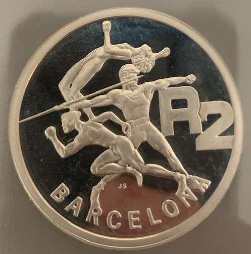 1992 1oz silver content SANGS certified slabbed proof 2 Rand Barcelona Olympics