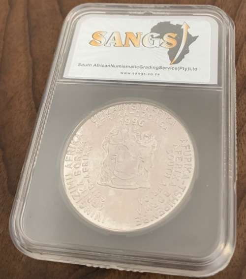 1995 1oz silver content SANGS certified slabbed proof 2 Rand African Cup of Nations