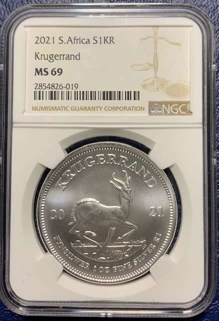 2021 1oz NGC certified MS69 Silver Krugerrand Coin (BU) slabbed