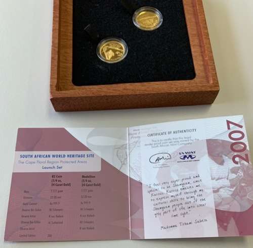 Ultra rare set of TWO 1/4oz PROOF 24ct GOLD 2007 Cape Floral Region World Heritage Launch