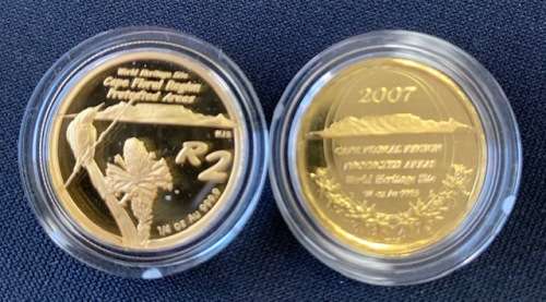 Ultra rare set of TWO 1/4oz PROOF 24ct GOLD 2007 Cape Floral Region World Heritage Launch