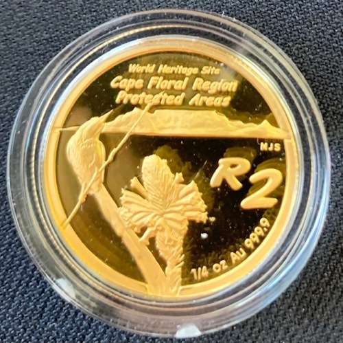 Ultra rare set of TWO 1/4oz PROOF 24ct GOLD 2007 Cape Floral Region World Heritage Launch