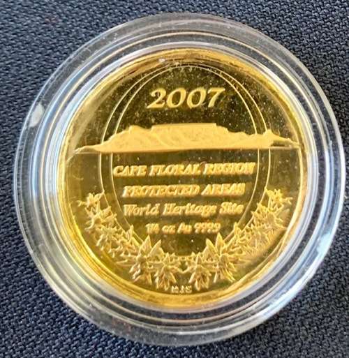 Ultra rare set of TWO 1/4oz PROOF 24ct GOLD 2007 Cape Floral Region World Heritage Launch