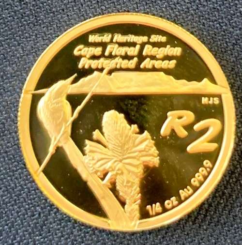Ultra rare set of TWO 1/4oz PROOF 24ct GOLD 2007 Cape Floral Region World Heritage Launch
