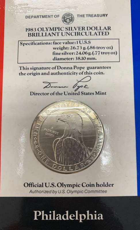 1983 The Complete 2.58oz fine silver 3 coin Silver Dollar US Olympic Set unopened