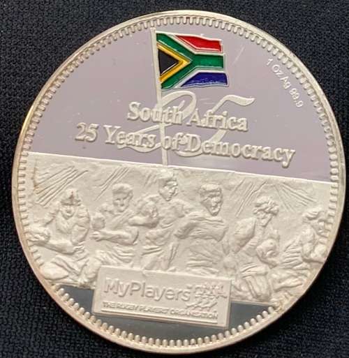 2019 Invictus 1oz fine silver coin colour Siya Kolisi signed COA, box
