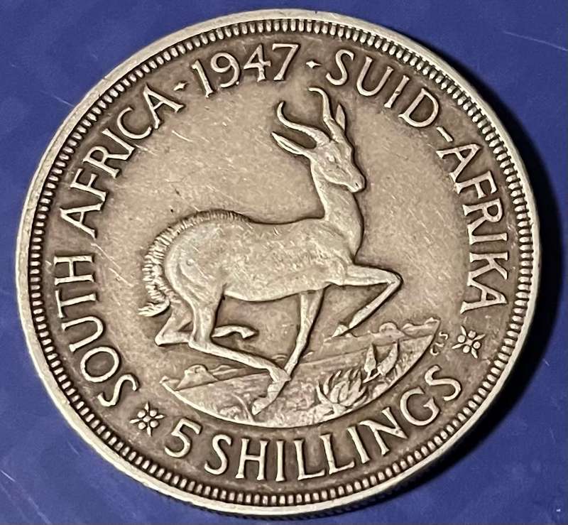 1947 Five Shilling Coin 0.800 Silver 28.28 grams