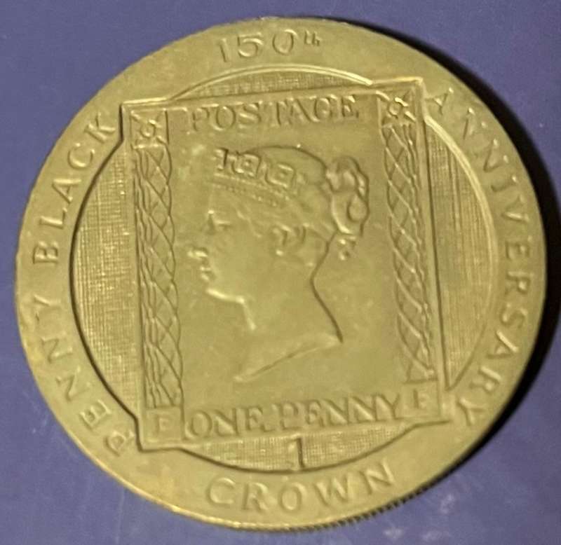 1990 Penny Black 150th anniversary Pearl Black Isle of Mann 1 Crown coin