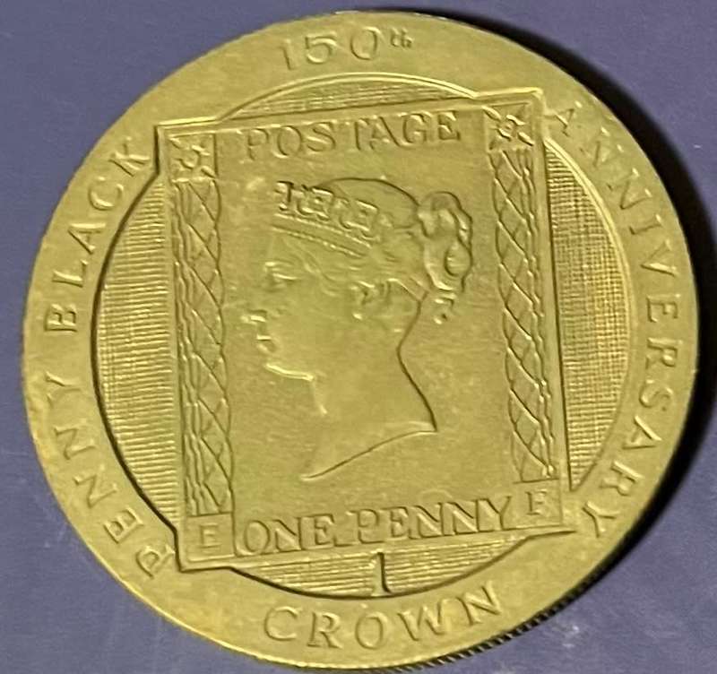1990 Penny Black 150th anniversary Pearl Black Isle of Mann 1 Crown coin