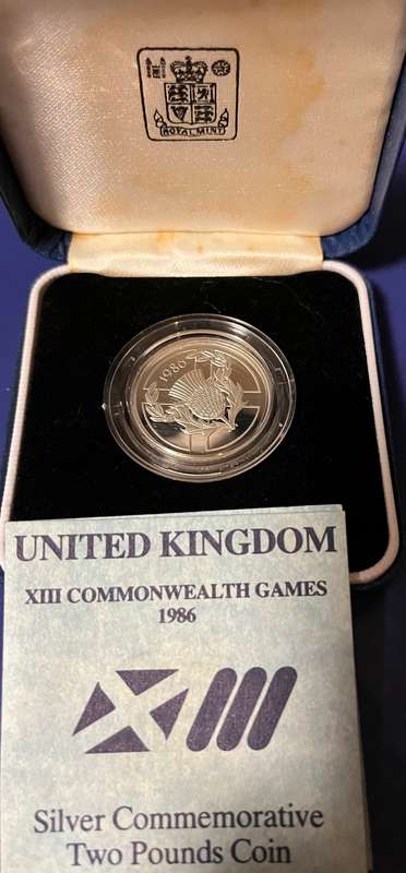 1986 XIII Common Wealth Games Silver Proof Two Pound Coin with COA