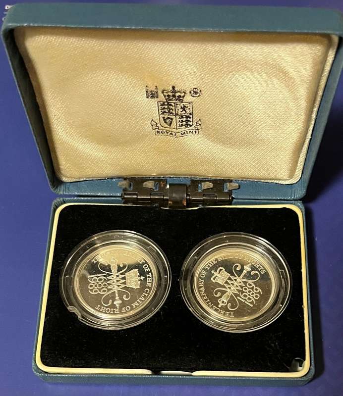 1989 Royal Mint £2 Silver Proof two-coin set Bill of Rights No COA