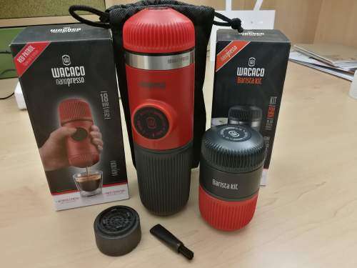 Wacaco Nanopresso (red) with barista kit (allows double shots)