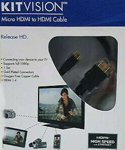 KITVISION Micro HDMI to HDMI Cable 1.5m, 1080p