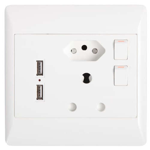 Double Wall Socket with 2 USB, 2pin/NEW SA PLUG, 3pin and switches - 6 ON AUCTION