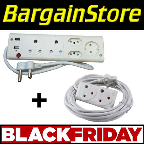 !!!BLACK FRIDAY!!!5 Way Multi Plug with 2 USB Ports  + 10M Extension - 3 ON AUCTION